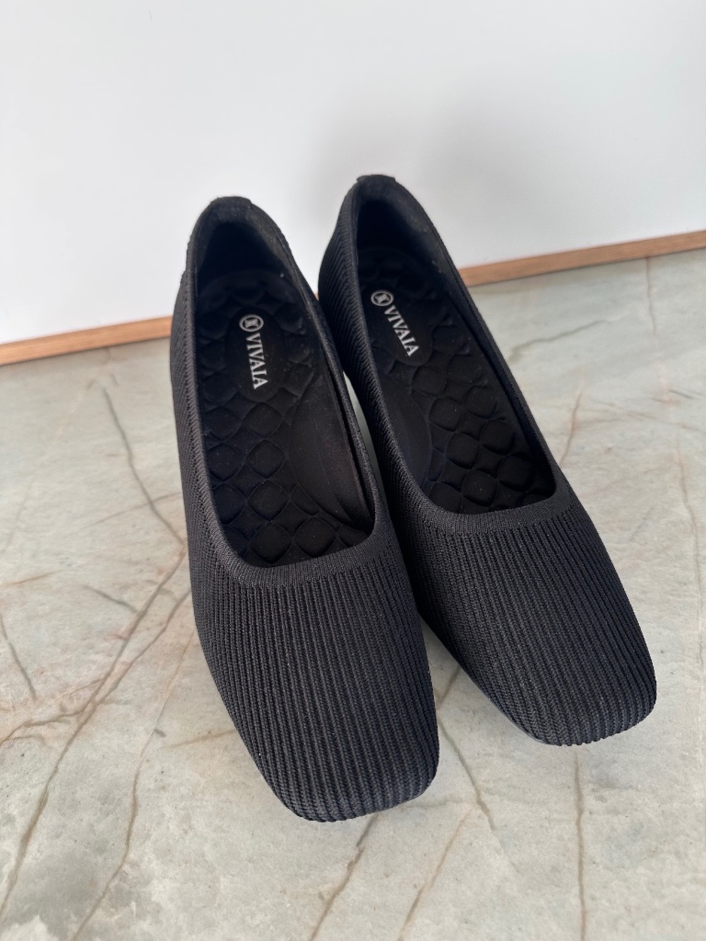 VIVAIA Margot Wedge Pro Black Knit Square Toe Shoes Comfort Size 40 US 9